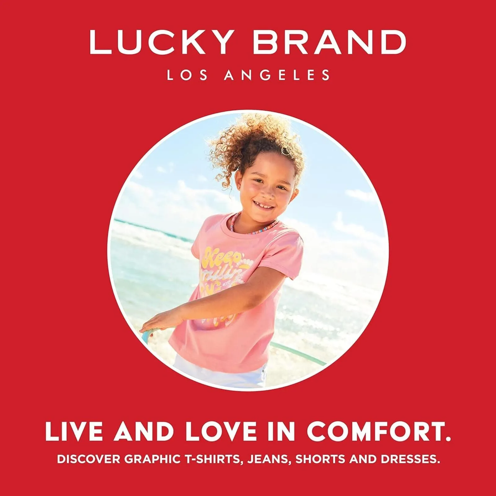 Lucky Brand Girls Short Sleeve Boxy Fit Graphic T-Shirt Gold Finch Smile 12-14