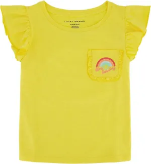 Lucky Brand Girls Short Sleeve Boxy Fit Graphic T-Shirt Gold Finch Smile 12-14