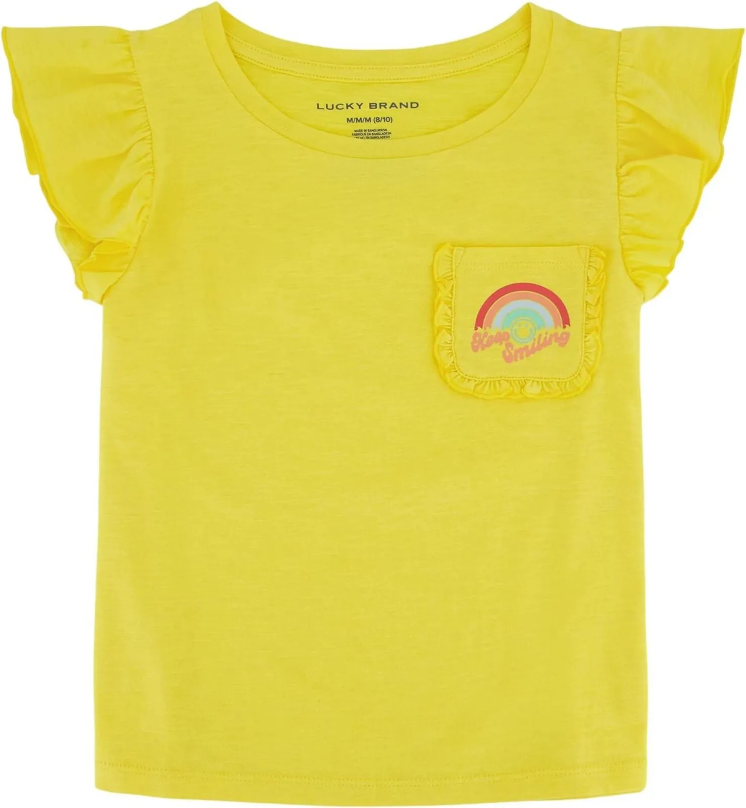 Lucky Brand Girls Short Sleeve Boxy Fit Graphic T-Shirt Gold Finch Smile 12-14