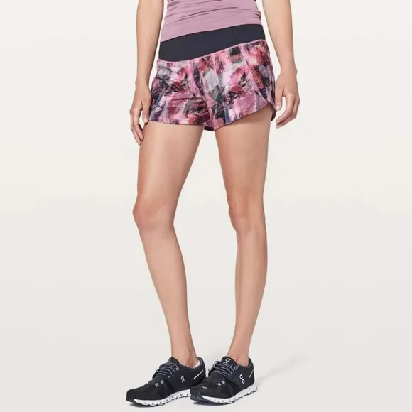 Lululemon Run Times Short II Sun Dazed Multi Pink Super Dark 4&quot; Inseam Size 4