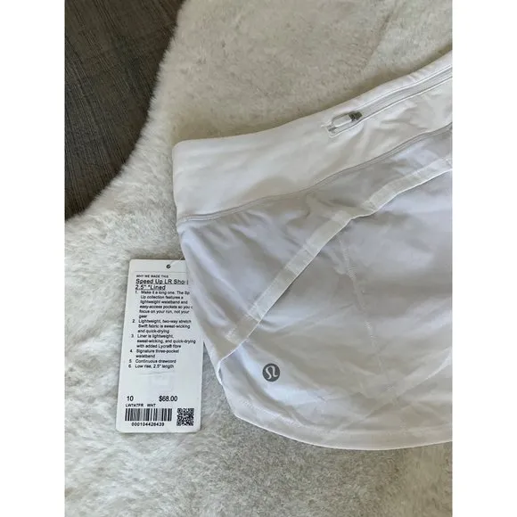 Lululemon Speed Up Lined Short *2.5&quot; White size 10 NEW