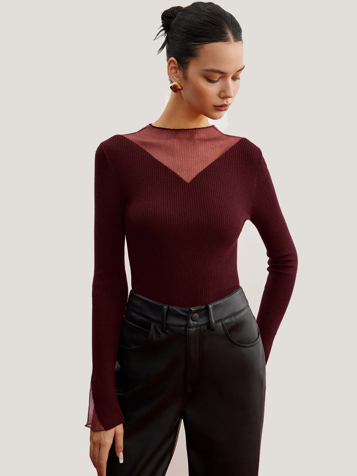 Minimalist Sheer Ribbed Stretch Sweater