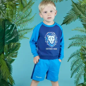 MITCH & SON - Kaleb King Of The Jungle Lion Sweat Short Set - Bright Blue