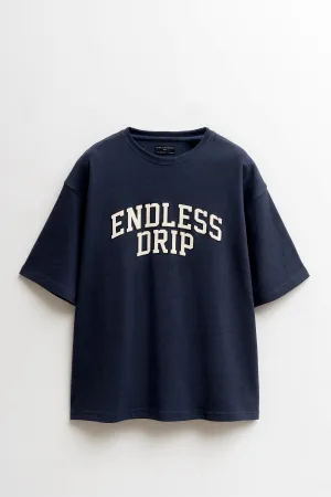 Navy Blue Loose Fit Graphic T-Shirt
