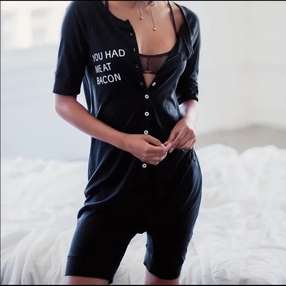 New Black “You Had Me At Bacon” Romper XS