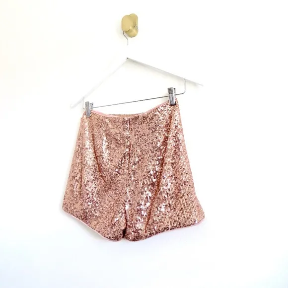 NEW! Tularosa Sequin Emilia Skort Shorts Rose Gold Pink SZ XS