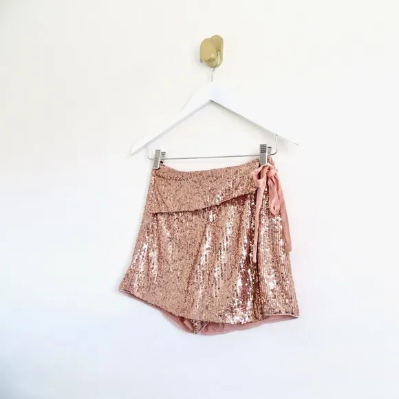 NEW! Tularosa Sequin Emilia Skort Shorts Rose Gold Pink SZ XS