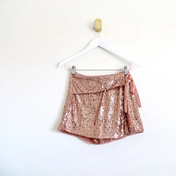 NEW! Tularosa Sequin Emilia Skort Shorts Rose Gold Pink SZ XS