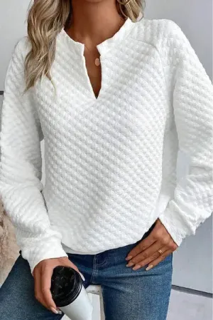 Notched Long Sleeve Sweater