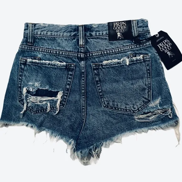 NWT PRPS Distressed Denim Shorts AMX Cutoff Sz 26