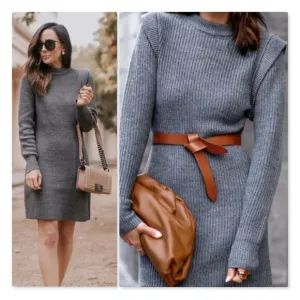 NWT WAYF Lombard Mock Neck Sweater Dress in Heather Grey Size L