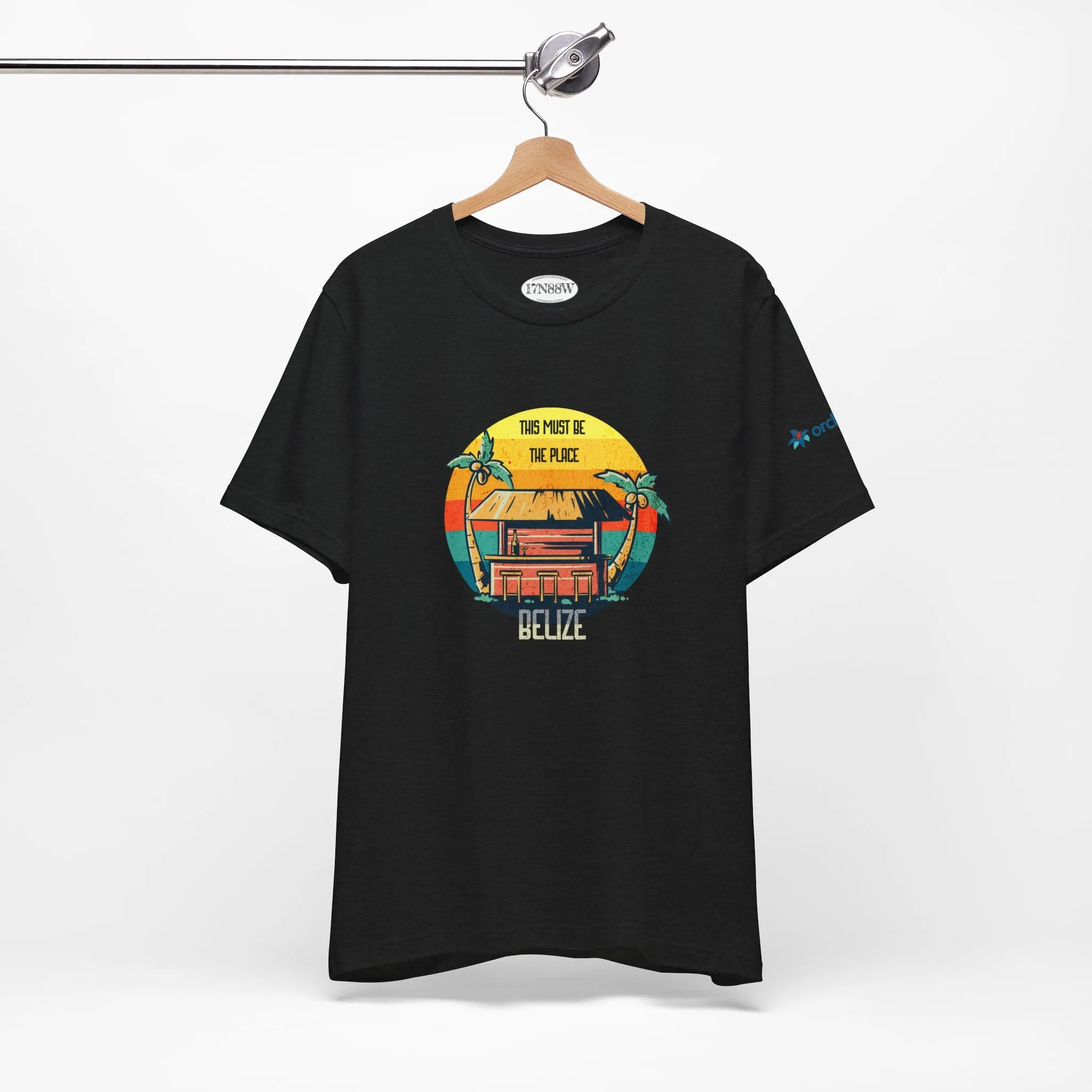 Orchid Bay | Unisex Short Sleeve Tee | This Must Be The Place | Belize | Retro Sunset Tiki Bar