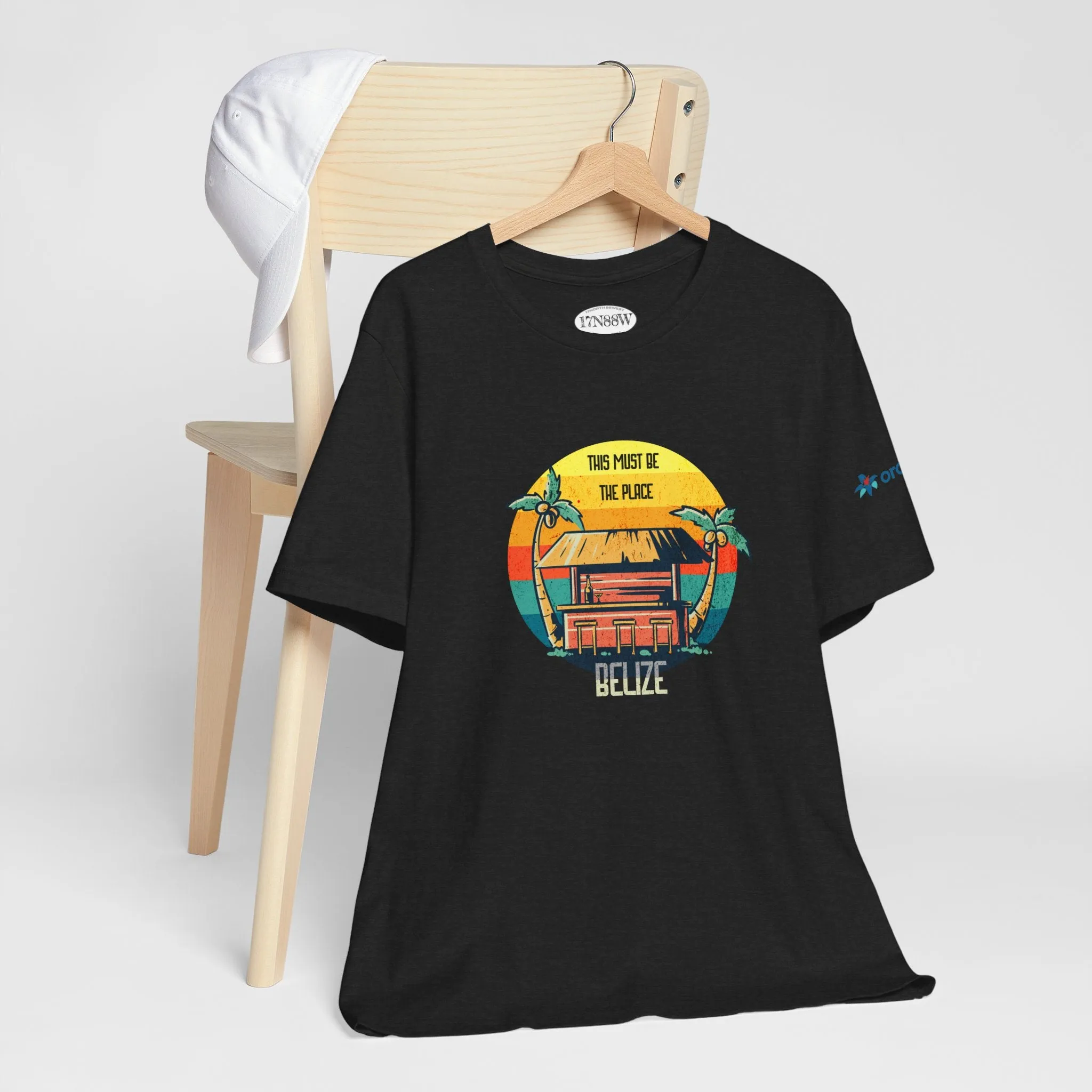 Orchid Bay | Unisex Short Sleeve Tee | This Must Be The Place | Belize | Retro Sunset Tiki Bar