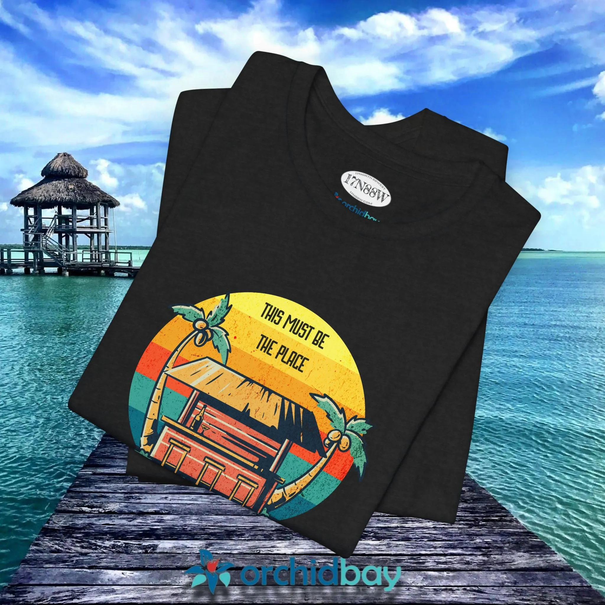 Orchid Bay | Unisex Short Sleeve Tee | This Must Be The Place | Belize | Retro Sunset Tiki Bar