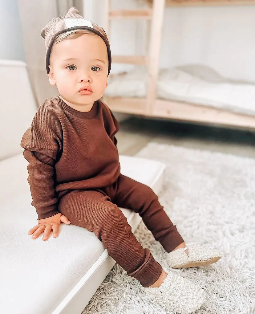 Organic Cotton Sweater & Jogger Set - Brown
