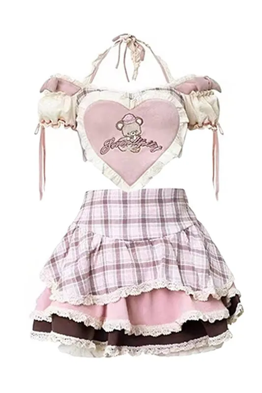 Pink sweet camisole   skirt suit KF83883