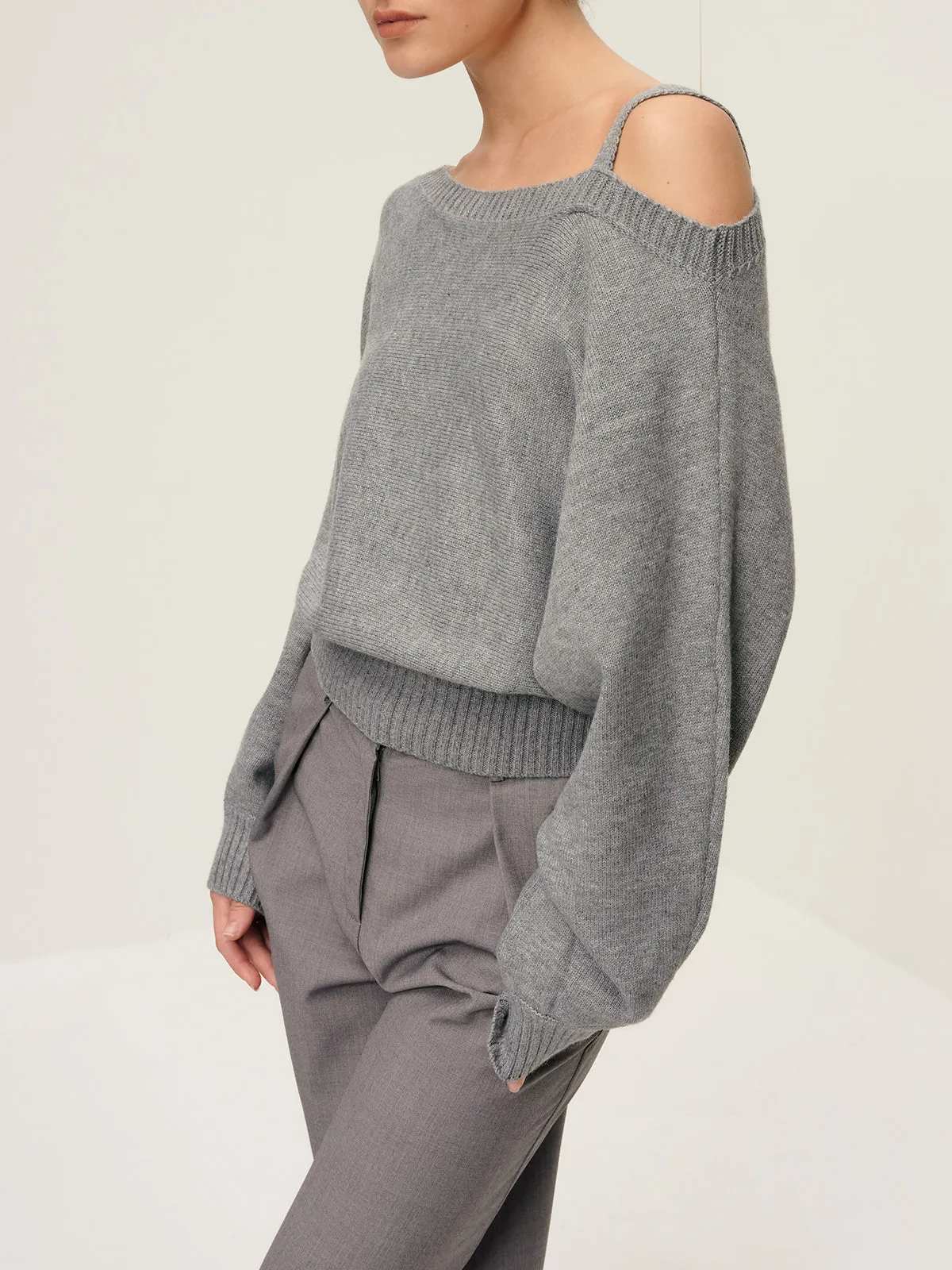 Plain Off-Shoulder Loose Sweater