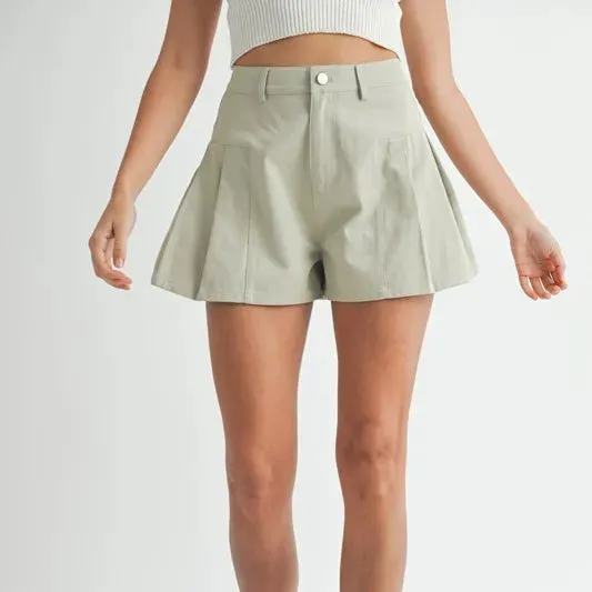 Pleated High Waist Twill Shorts