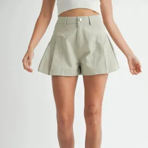 Pleated High Waist Twill Shorts