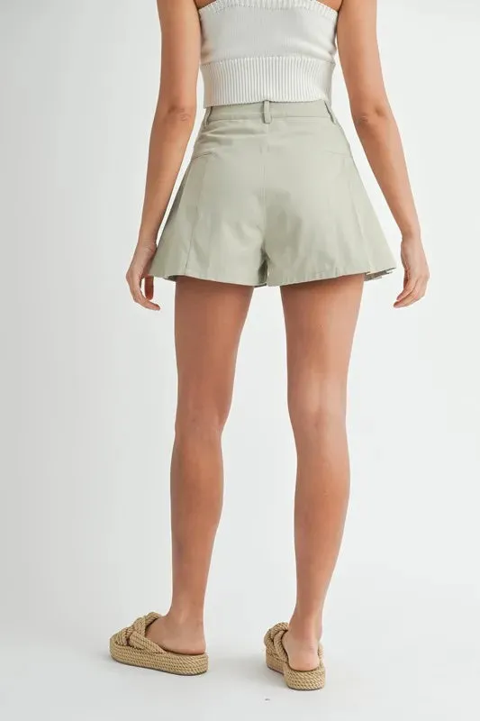 Pleated High Waist Twill Shorts