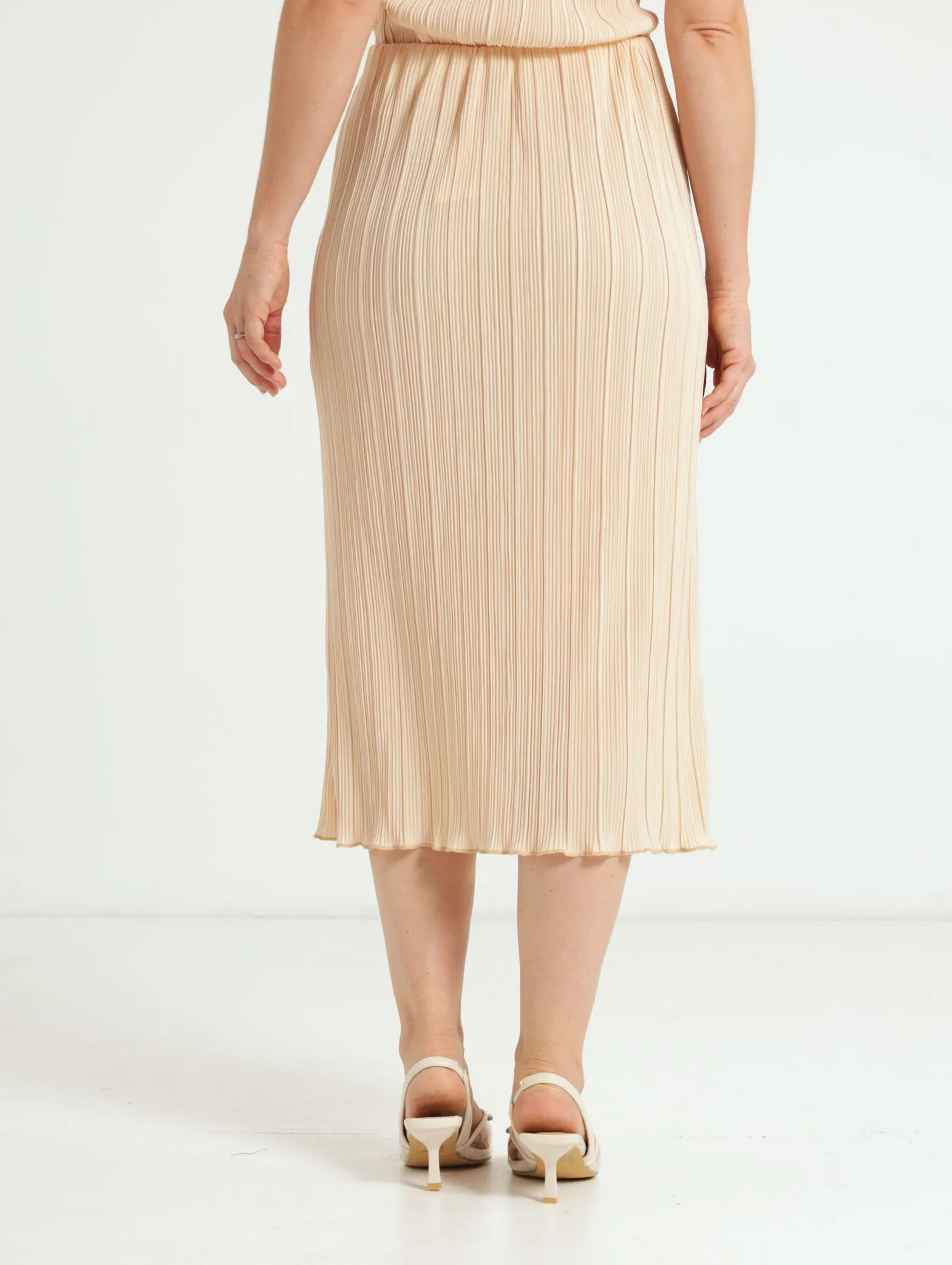 Pull On Plisse Midi Skirt - Light Stone