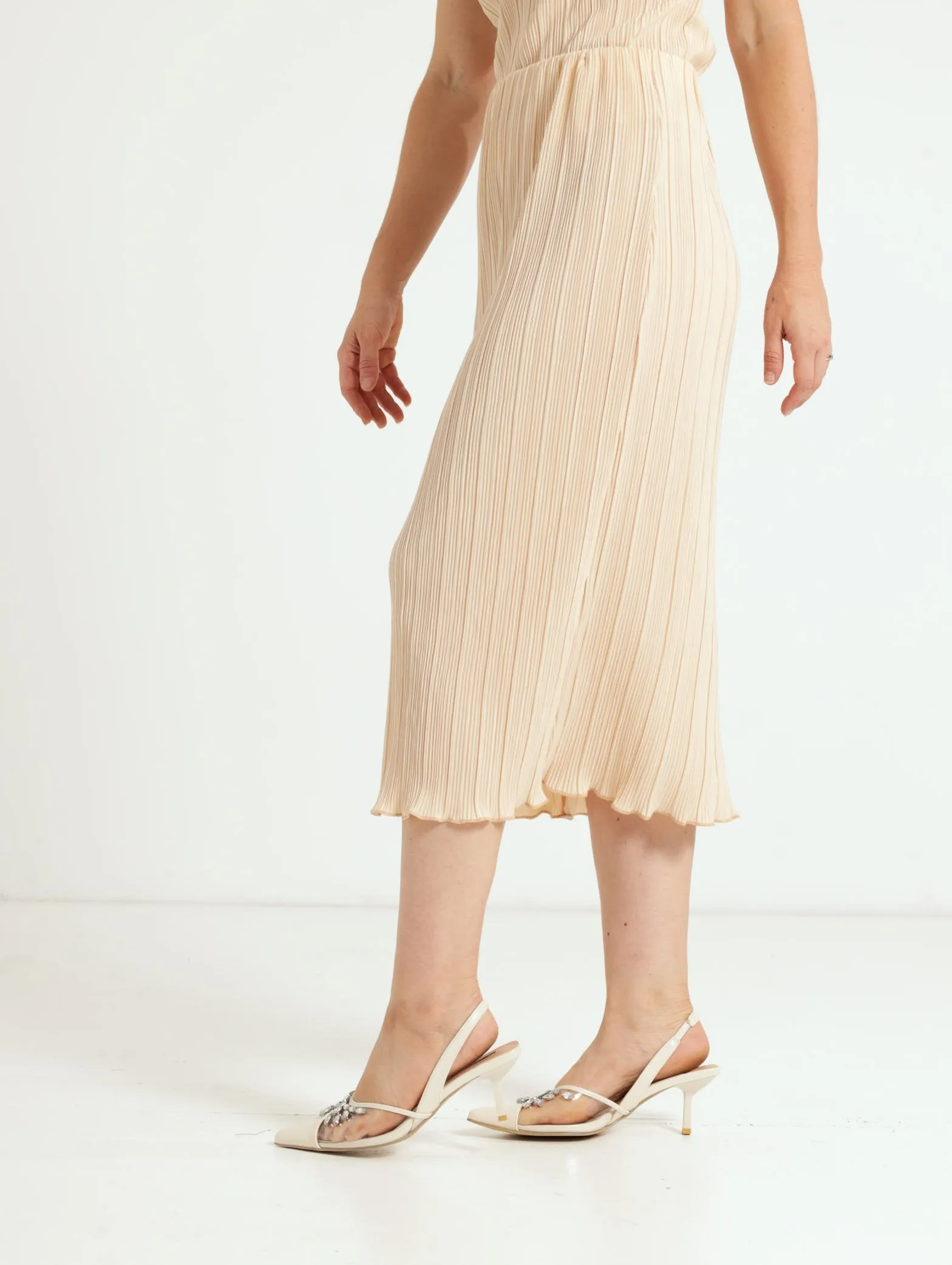 Pull On Plisse Midi Skirt - Light Stone