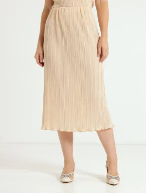 Pull On Plisse Midi Skirt - Light Stone