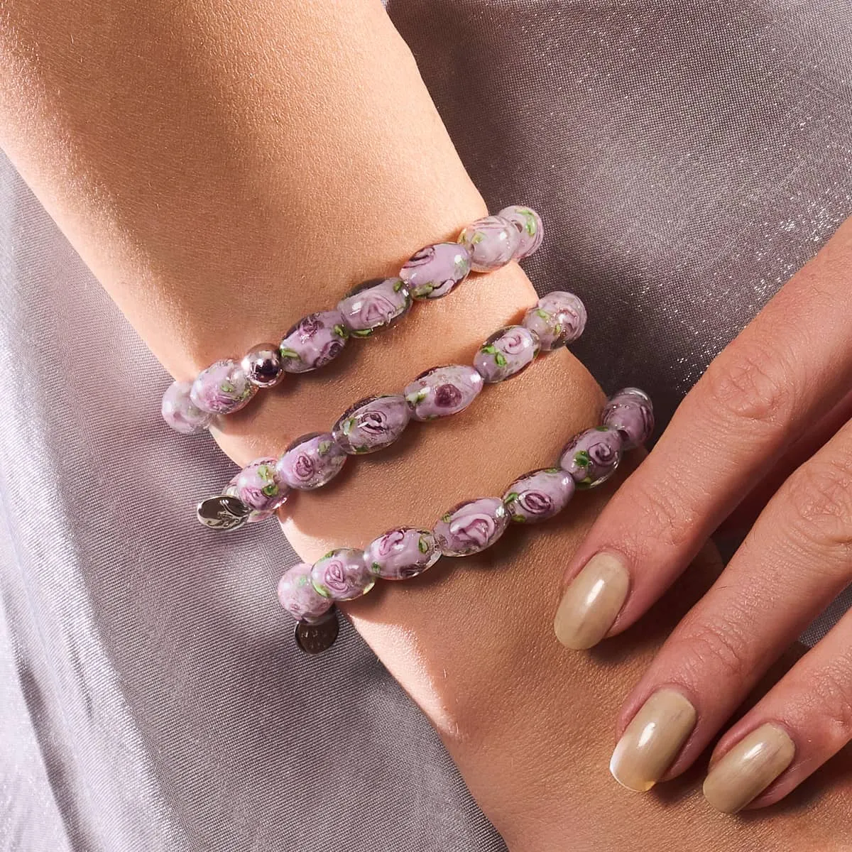 Purple Rose | .925 Sterling Silver | Firefly Glass Garden Bracelet