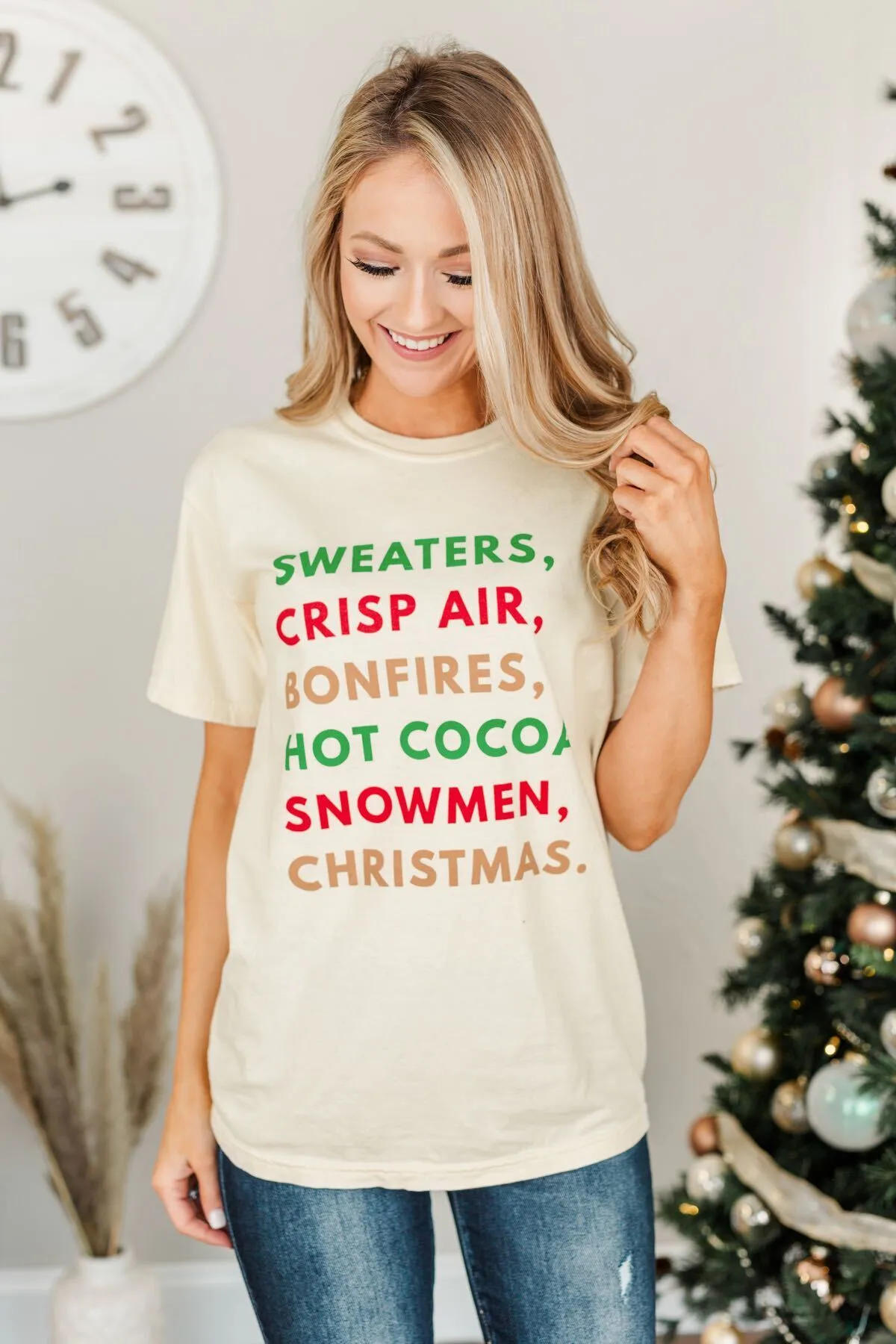 "Sweaters, Crisp Air, Bonfires..." Graphic Tee- Beige