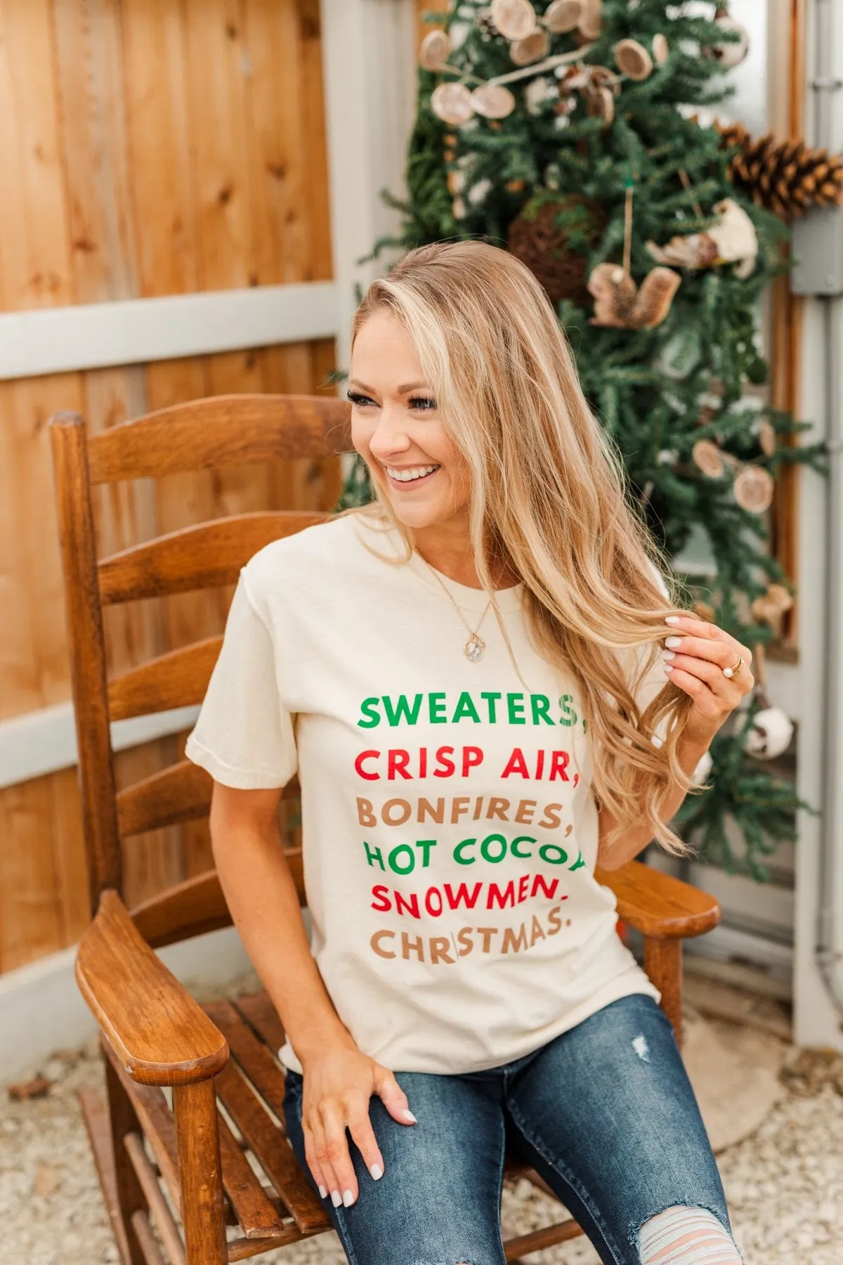 "Sweaters, Crisp Air, Bonfires..." Graphic Tee- Beige