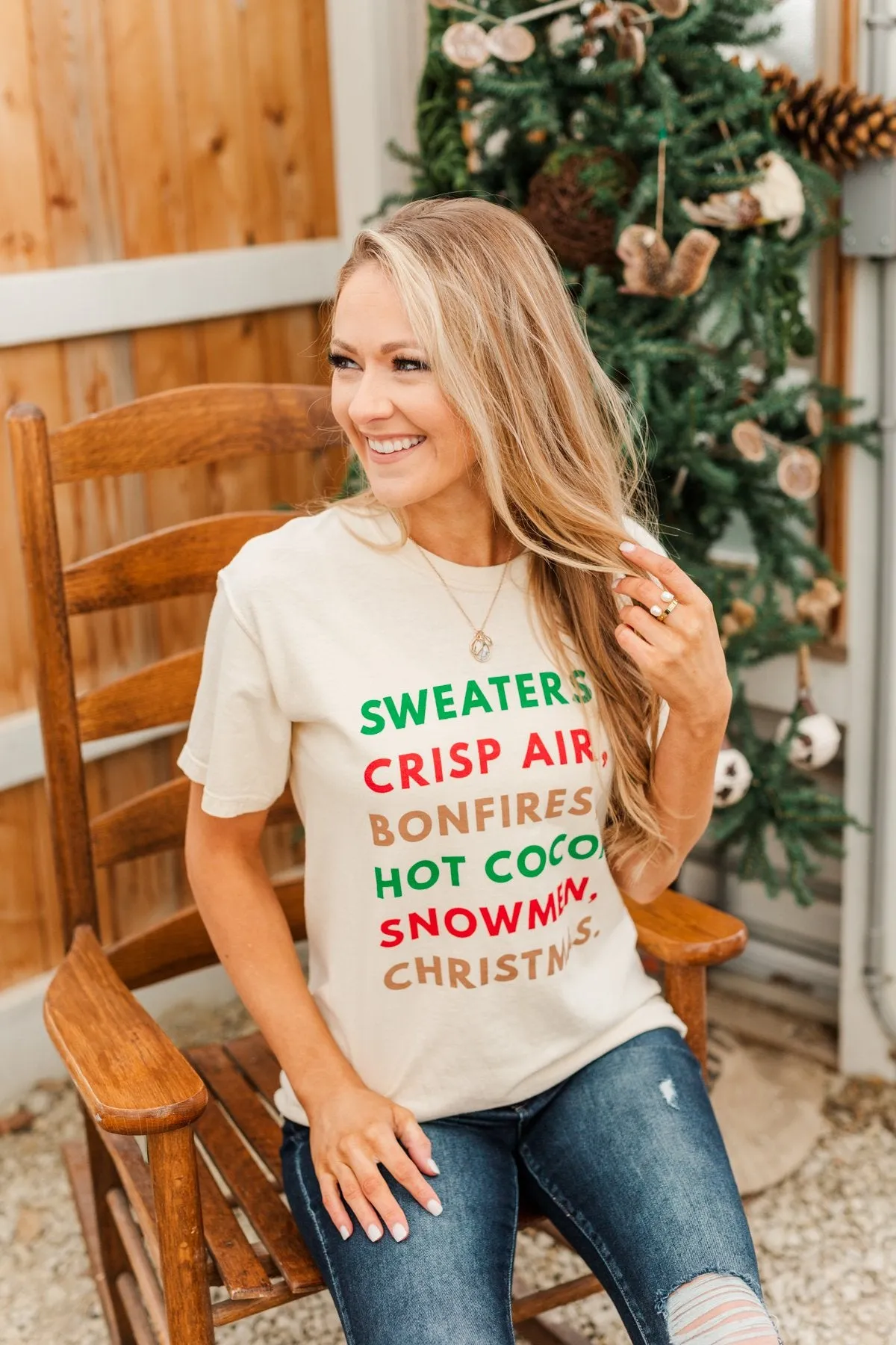 "Sweaters, Crisp Air, Bonfires..." Graphic Tee- Beige