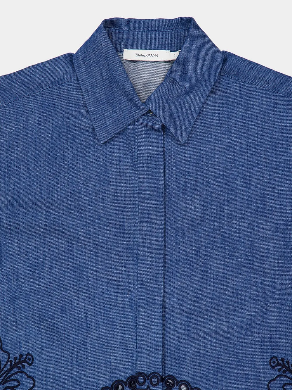 Railway Blue Coco Embroidered Denim Shirt