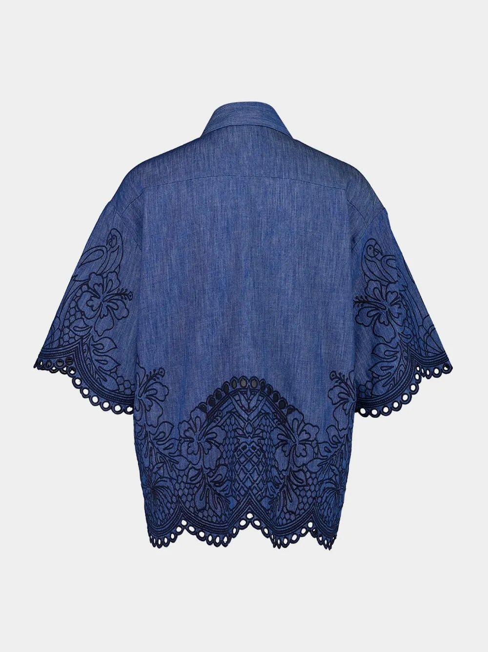 Railway Blue Coco Embroidered Denim Shirt