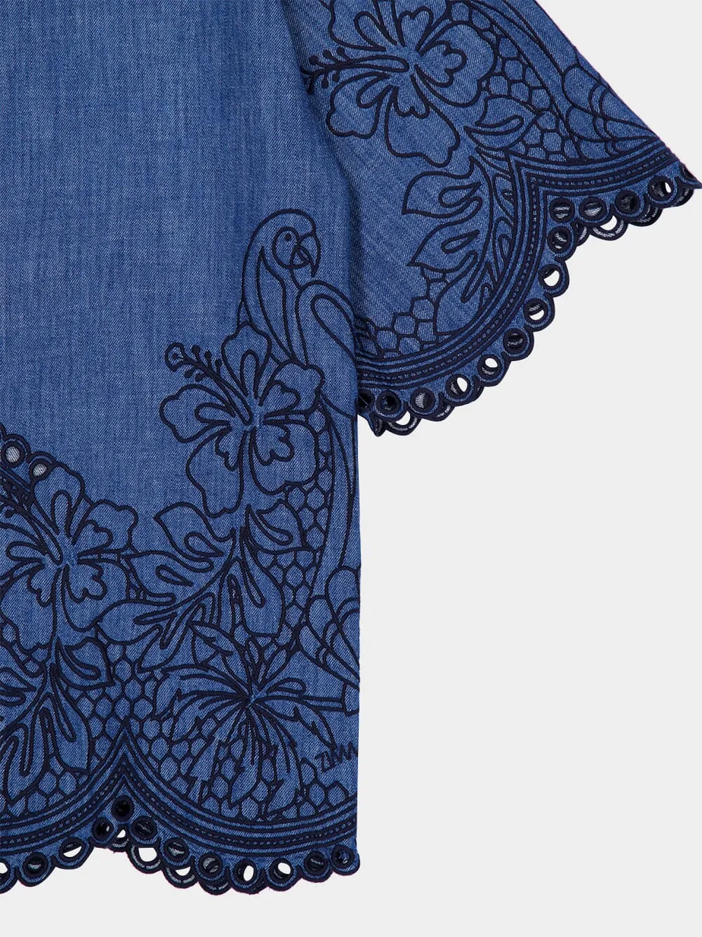 Railway Blue Coco Embroidered Denim Shirt