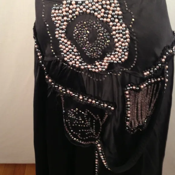 Rebecca Taylor Silk Beaded Black Boho Skirt