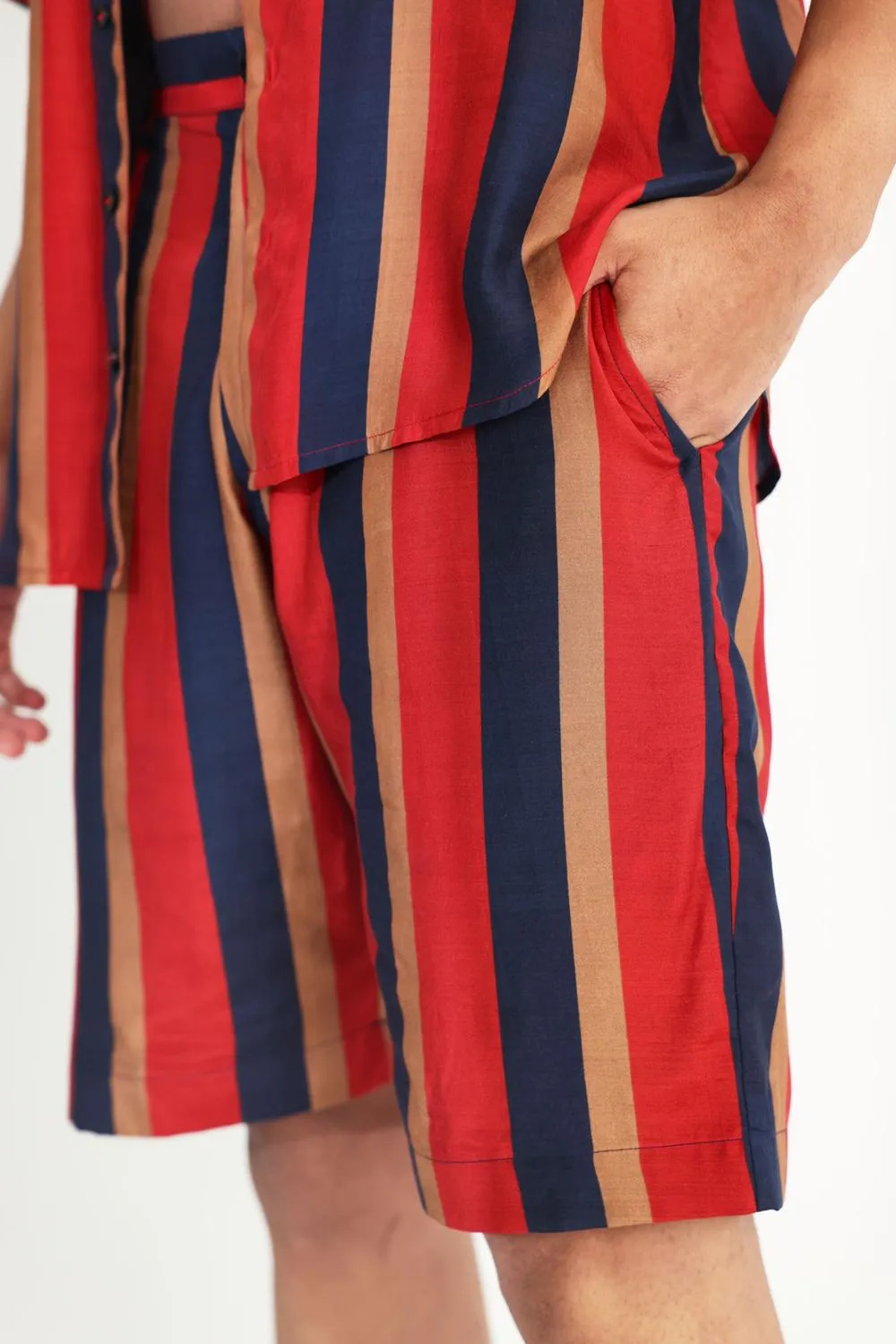 Red, Blue And Orange Stripe Shorts