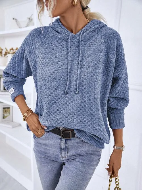 Samarah Texture Drawstring Long Sleeve Hooded Sweater