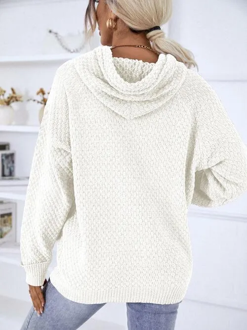 Samarah Texture Drawstring Long Sleeve Hooded Sweater