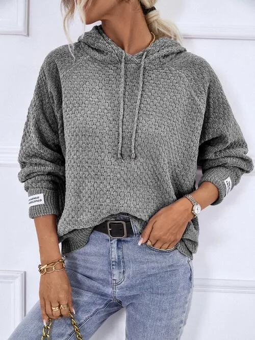 Samarah Texture Drawstring Long Sleeve Hooded Sweater