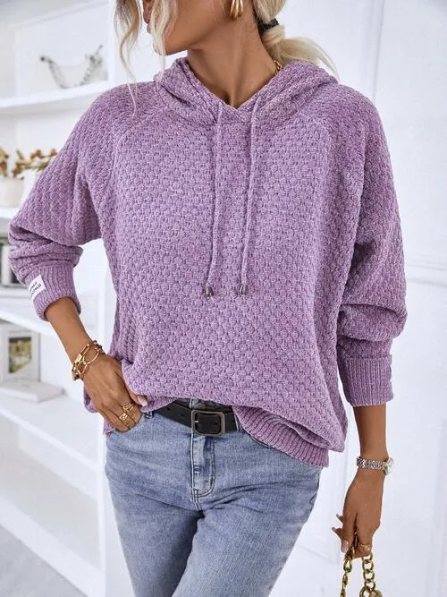 Samarah Texture Drawstring Long Sleeve Hooded Sweater