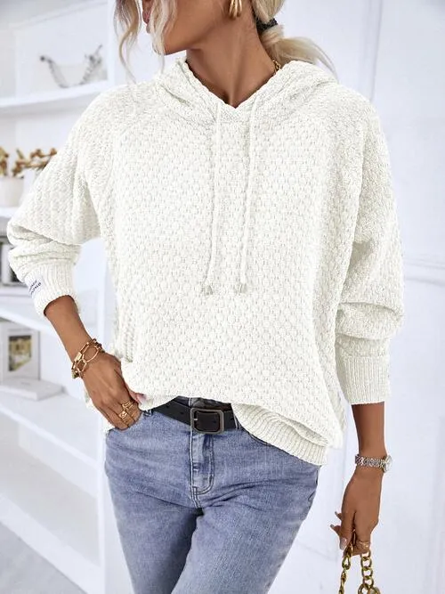 Samarah Texture Drawstring Long Sleeve Hooded Sweater