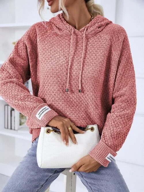 Samarah Texture Drawstring Long Sleeve Hooded Sweater