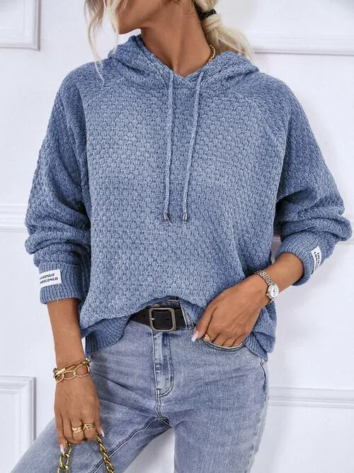 Samarah Texture Drawstring Long Sleeve Hooded Sweater