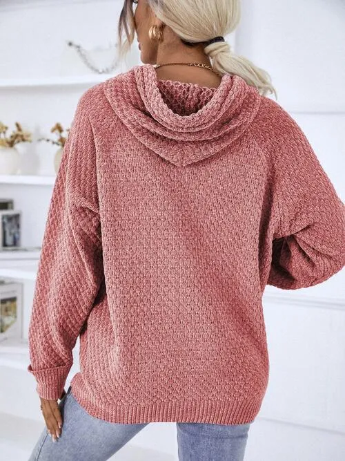 Samarah Texture Drawstring Long Sleeve Hooded Sweater