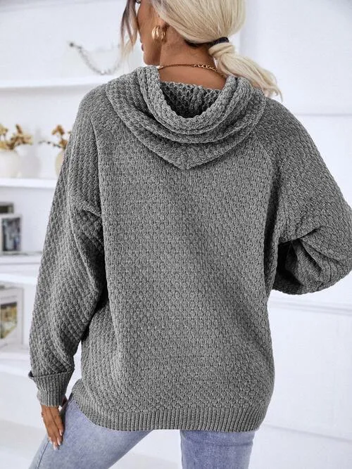 Samarah Texture Drawstring Long Sleeve Hooded Sweater