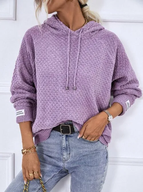 Samarah Texture Drawstring Long Sleeve Hooded Sweater