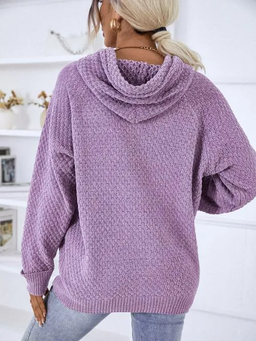 Samarah Texture Drawstring Long Sleeve Hooded Sweater