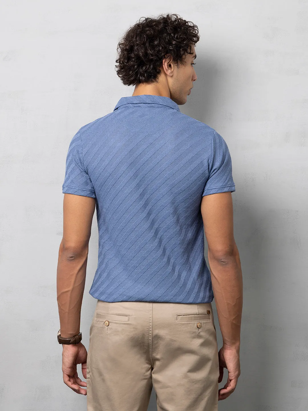 Self-Structured Blue Polo T-Shirt