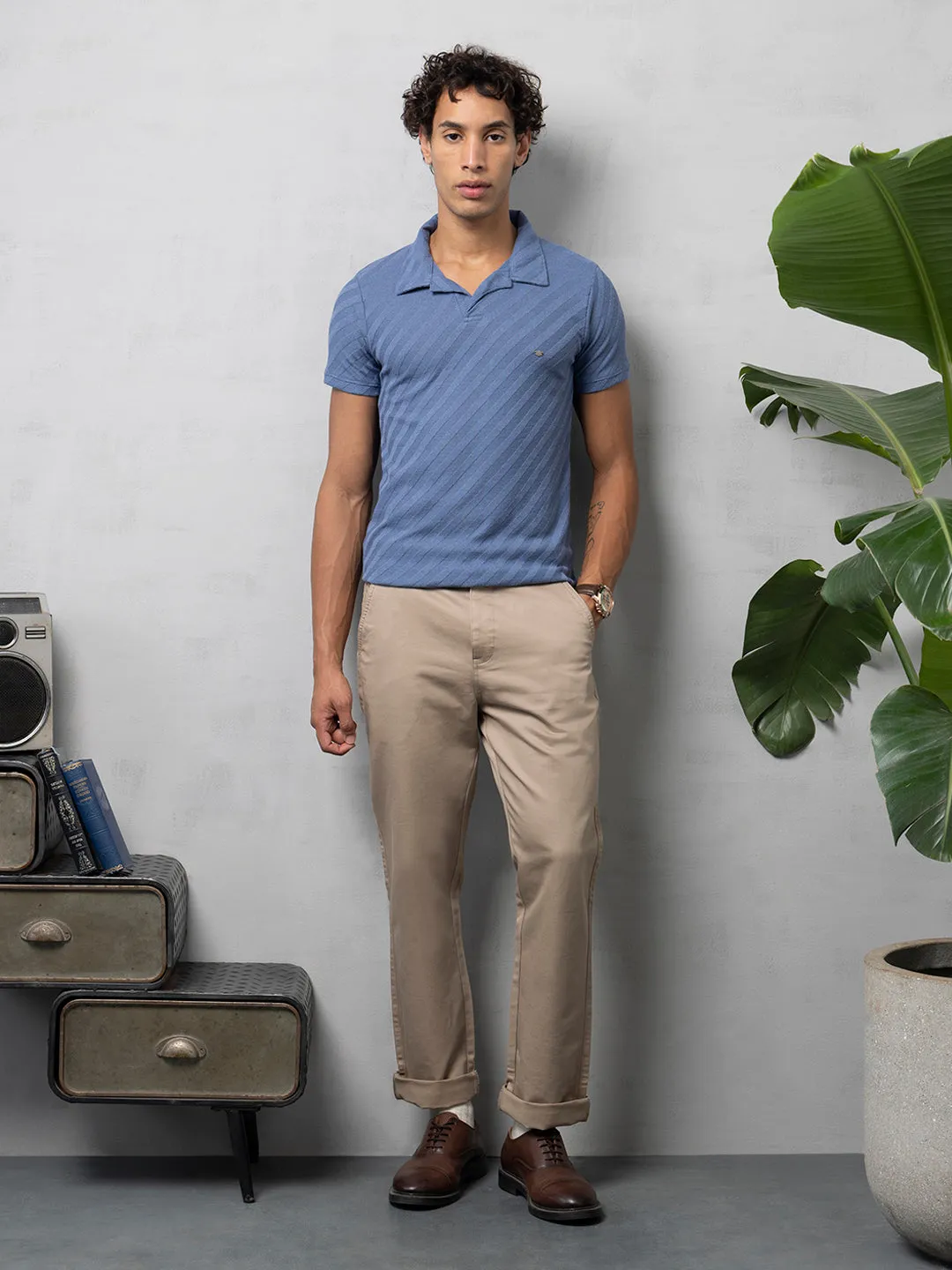 Self-Structured Blue Polo T-Shirt