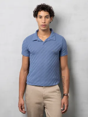 Self-Structured Blue Polo T-Shirt